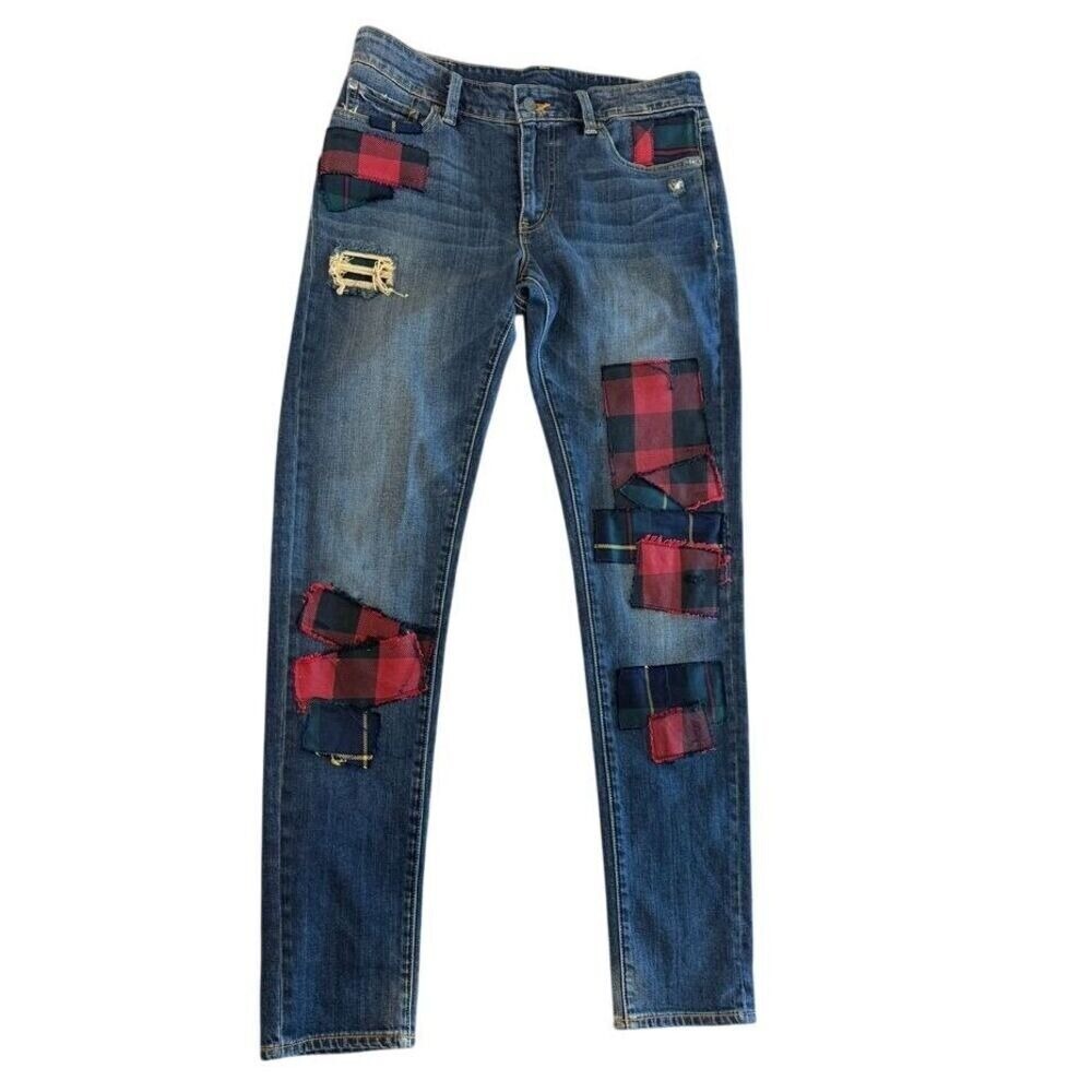 Denim & Supply Ralph Lauren Blue and Red Patchwork Skinny Jeans